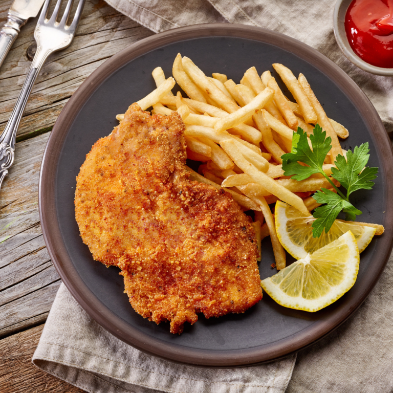Milanesa de Pata y Muslo de pollo corral.